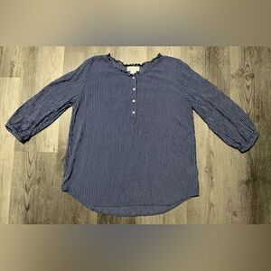 Liz Claiborne 3/4 Sleeve Blue/Black/White Striped Blouse - Sz Women’s Medium